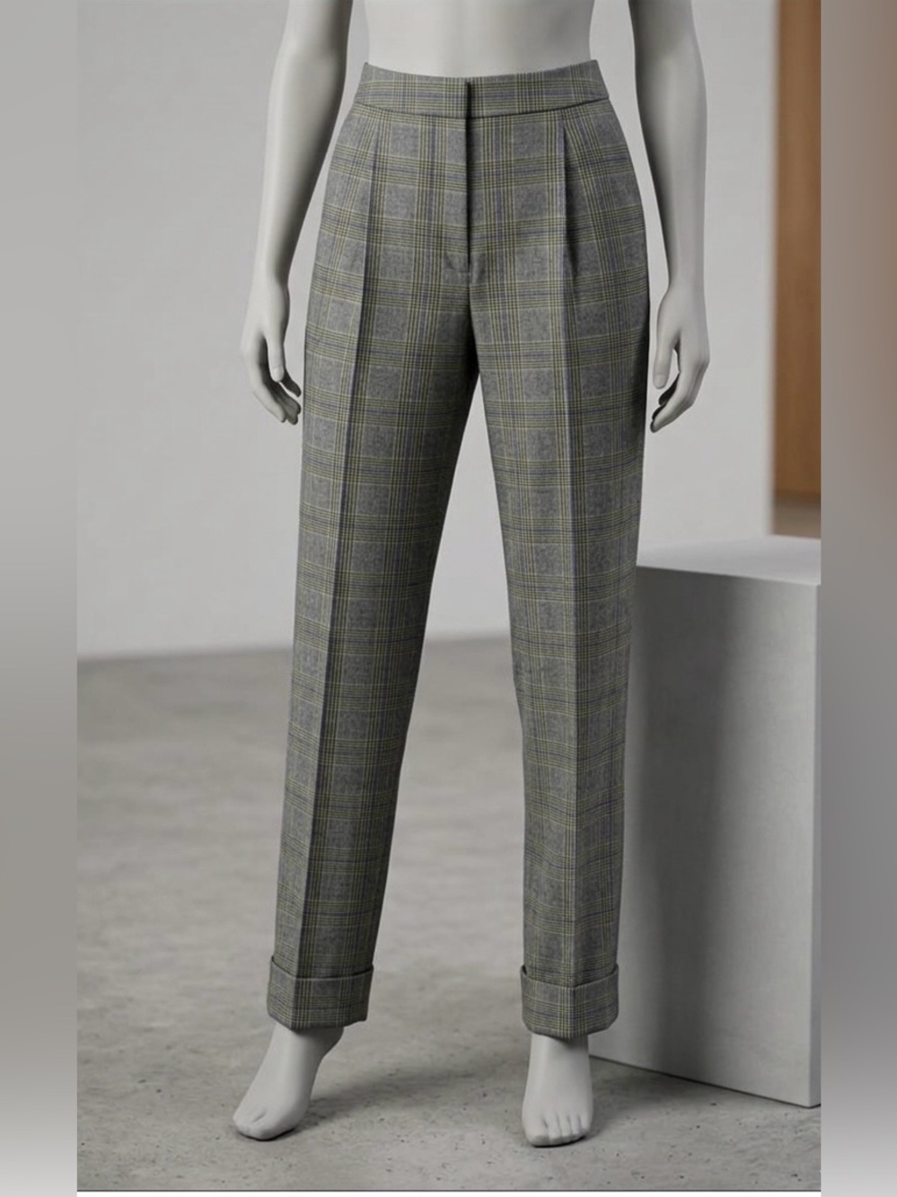 100% wool Massimo Dutti Gray Plaid High-Waist Pants Like New